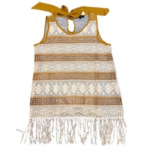 RYU‎ Lace Fringe Sleeveless Top | Boho Tie Neck | Size Small